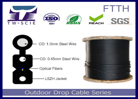 1-4 핵심 FTTH 드롭 케이블 FRP / 철강 강도 부재는 평평한 광케이블을 커버했습니다